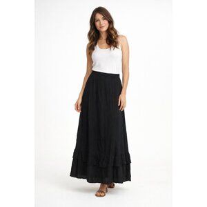 Jesse J Black Maxi Skirt Size M Elastic Waist Boho Ruffle Hem Long Flowy
